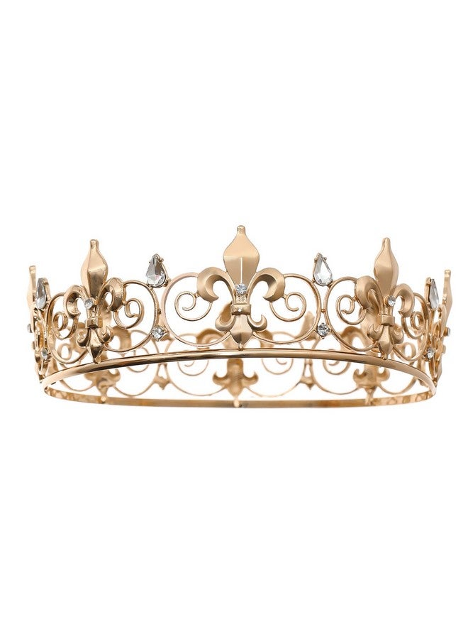 FORSEVEN Full Round King Crown- Metal Rhinestone Crowns And Tiaras For Women And Men Party Prom (Hg340 Gold) - Image 1