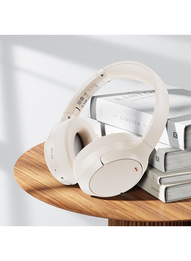 ACEFAST Wireless Over Ear Headphones H6, 55 Hours of Continuous Music Playback, ACTIVE Noise Cancelling, 40mm Professional-Grade Hi-Fi Drivers, Foldable earcups - White - Image 2