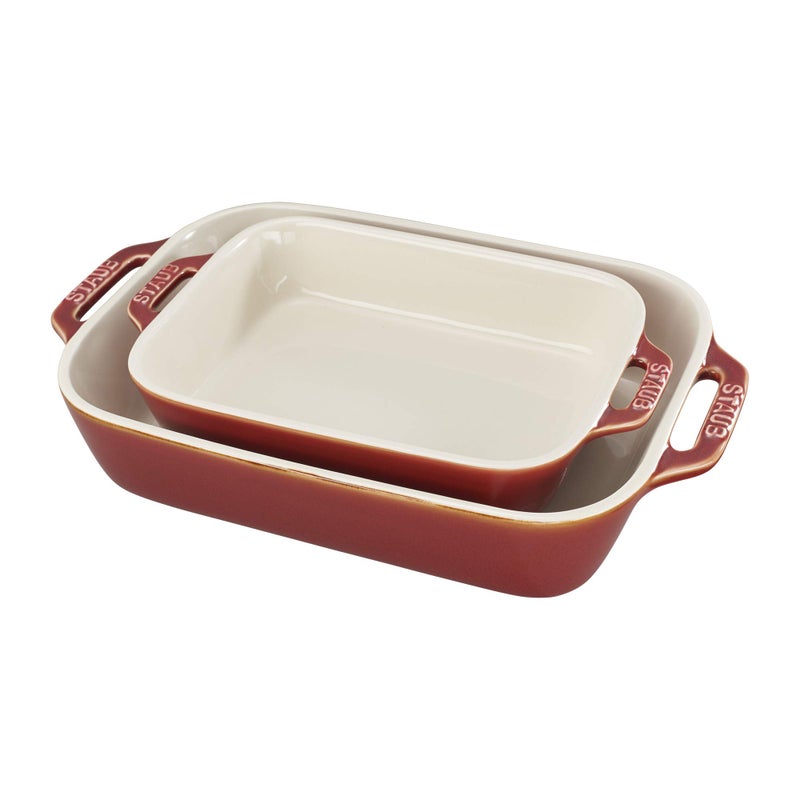 STAUB Ceramics Rectangular Baking Dish Set 2 pc Red