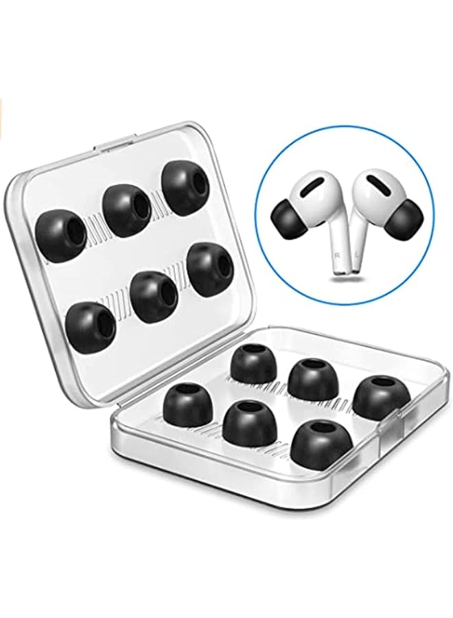 Delfino Ear Tips Replacement Memory Foam Tips Compatible For Airpods Pro Fit In The Charging Case Anti Slip Reducing Noise In Ear Eartips Black Ear Buds With Portable Storage Box 6 Pairs SML - Image 1