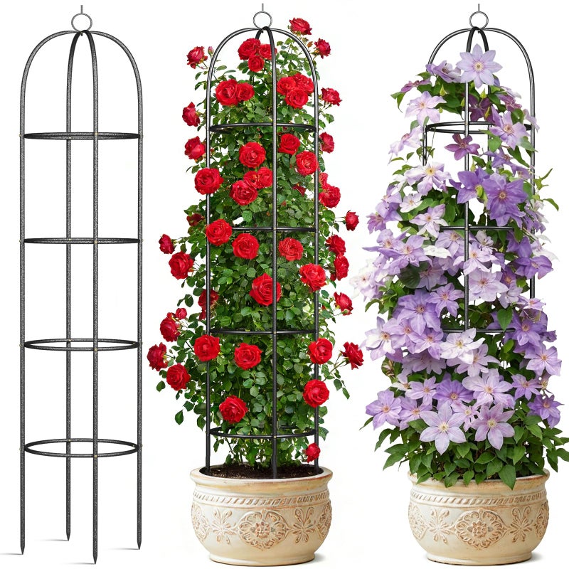 CL FUN Metal Trellis for Climbing Plants Outdoor 2026 Upgrade 100 Metal with Powder Coating Rose Flowers Grape Pea Cucumber Tomato Cage 63 FT Freestanding Plant Support - Image 2