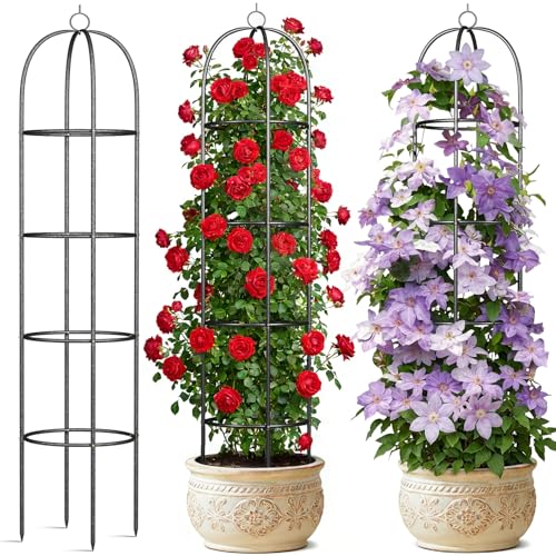CL FUN Metal Trellis for Climbing Plants Outdoor 2026 Upgrade 100 Metal with Powder Coating Rose Flowers Grape Pea Cucumber Tomato Cage 63 FT Freestanding Plant Support - Image 1
