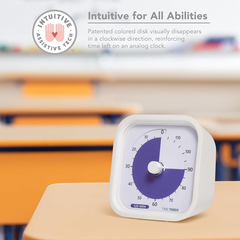 TIME TIMER 120 Minute MOD Education Edition - Visual Timer with Desktop Software for Kids in Classroom, Test Timer, Learning Tool and Office Meetings with Quiet Operation (White, 120 Minutes) - Image 5