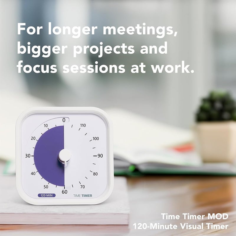 TIME TIMER 120 Minute MOD Education Edition - Visual Timer with Desktop Software for Kids in Classroom, Test Timer, Learning Tool and Office Meetings with Quiet Operation (White, 120 Minutes) - Image 3