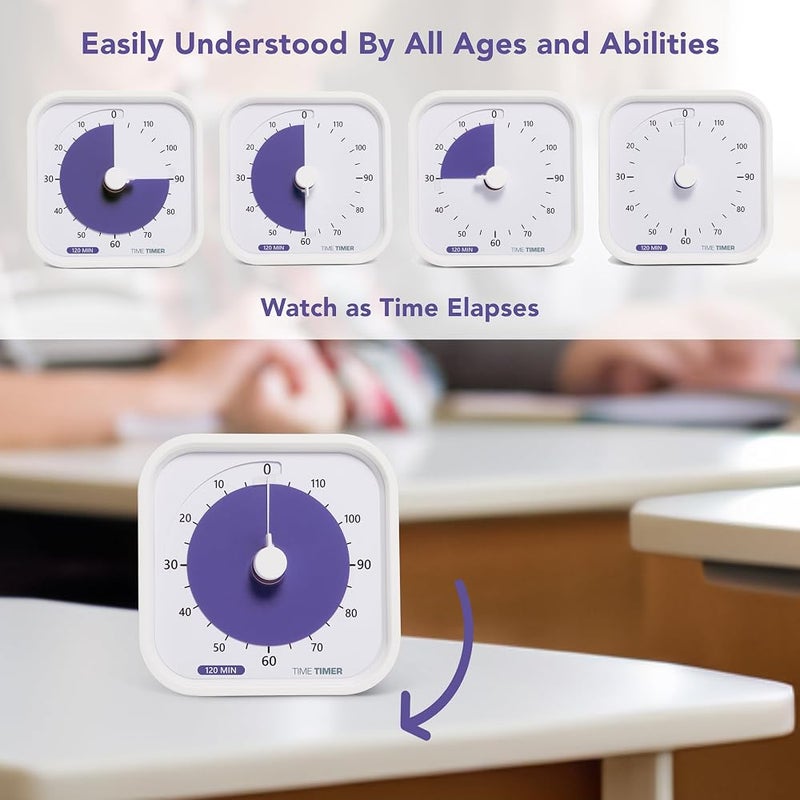 TIME TIMER 120 Minute MOD Education Edition - Visual Timer with Desktop Software for Kids in Classroom, Test Timer, Learning Tool and Office Meetings with Quiet Operation (White, 120 Minutes) - Image 4