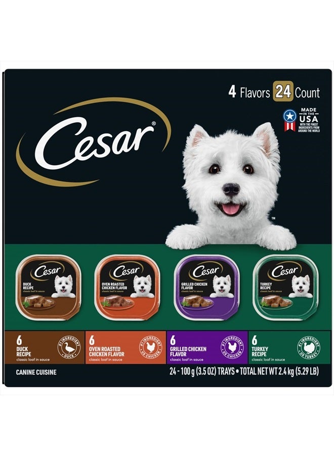 CESAR Adult Wet Dog Food Classic Loaf in Sauce Poultry Variety Pack,. Easy Peel Trays with Real Chicken, Turkey or Duck, 3.5 Ounce (Pack of 24) - Image 1