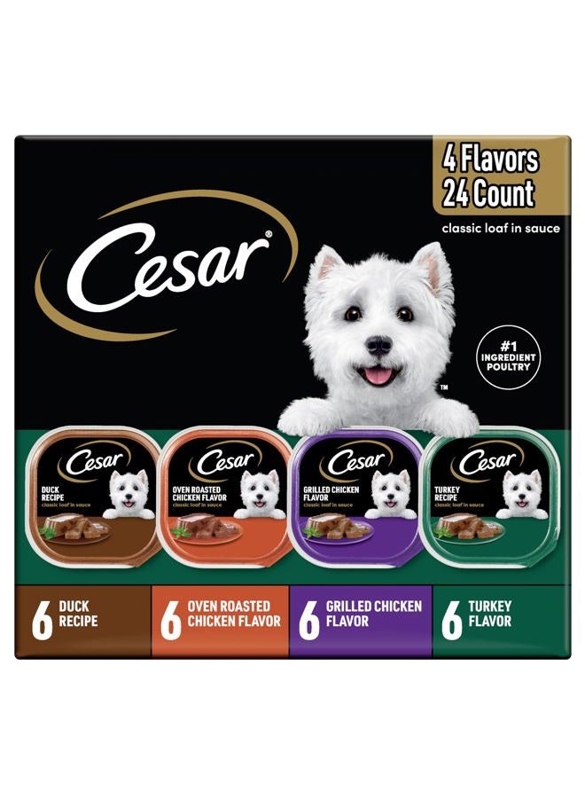 CESAR Soft Wet Dog Food Classic Loaf in Sauce Poultry Variety Pack, (24) 3.5 oz. Easy Peel Trays with Real Chicken, Turkey or Duck - Image 1