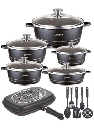 16 Pieces Combo Cookware Set Includes Double Grill Pan, 10 pcs Casserole Pot Set and Spatula Sets Black - pzsku/Z6FC27D153B5CDF04AAE3Z/45/_/1739788978/ee52d6a7-d8a3-4af1-9e11-479892c2b5f9