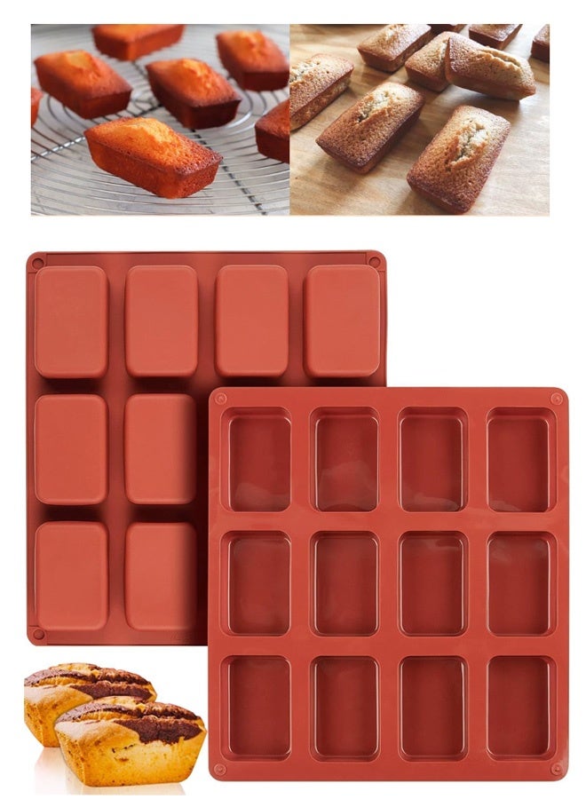 قالبان صغيران من السيليكون للخبز، قالب خبز صغير غير لاصق، قالب خبز سيليكون بـ 12 تجويفًا، صينية خبز صغيرة للكيك والخبز والبراونيز وخبز الذرة وكعكات الجبن - Image 1