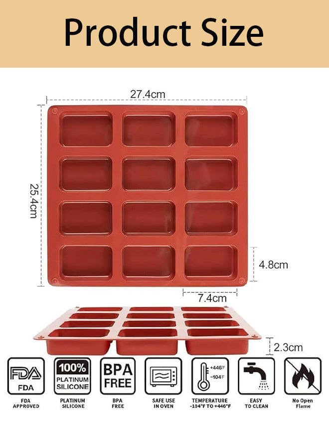 قالبان صغيران من السيليكون للخبز، قالب خبز صغير غير لاصق، قالب خبز سيليكون بـ 12 تجويفًا، صينية خبز صغيرة للكيك والخبز والبراونيز وخبز الذرة وكعكات الجبن - Image 2
