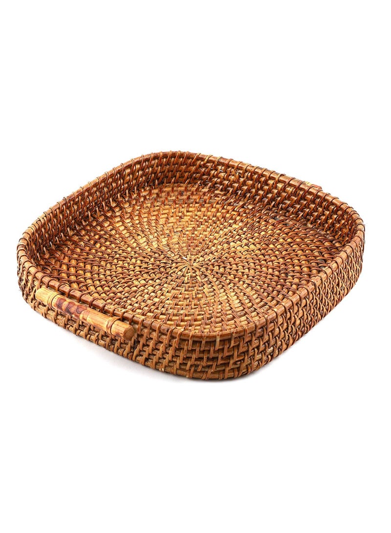 أكواي صينية تقديم خشبية من Wicker مع مقابض 10x10X2.5 سم - Image 1