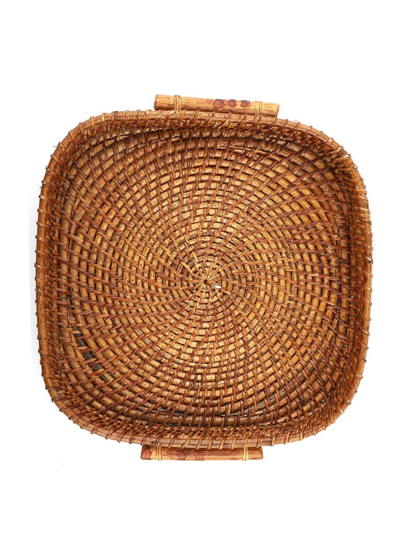 أكواي صينية تقديم خشبية من Wicker مع مقابض 10x10X2.5 سم - Image 3