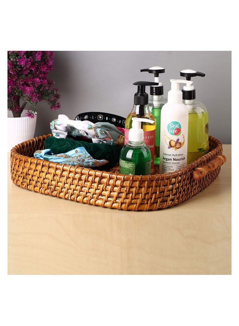 أكواي صينية تقديم خشبية من Wicker مع مقابض 10x10X2.5 سم - Image 2