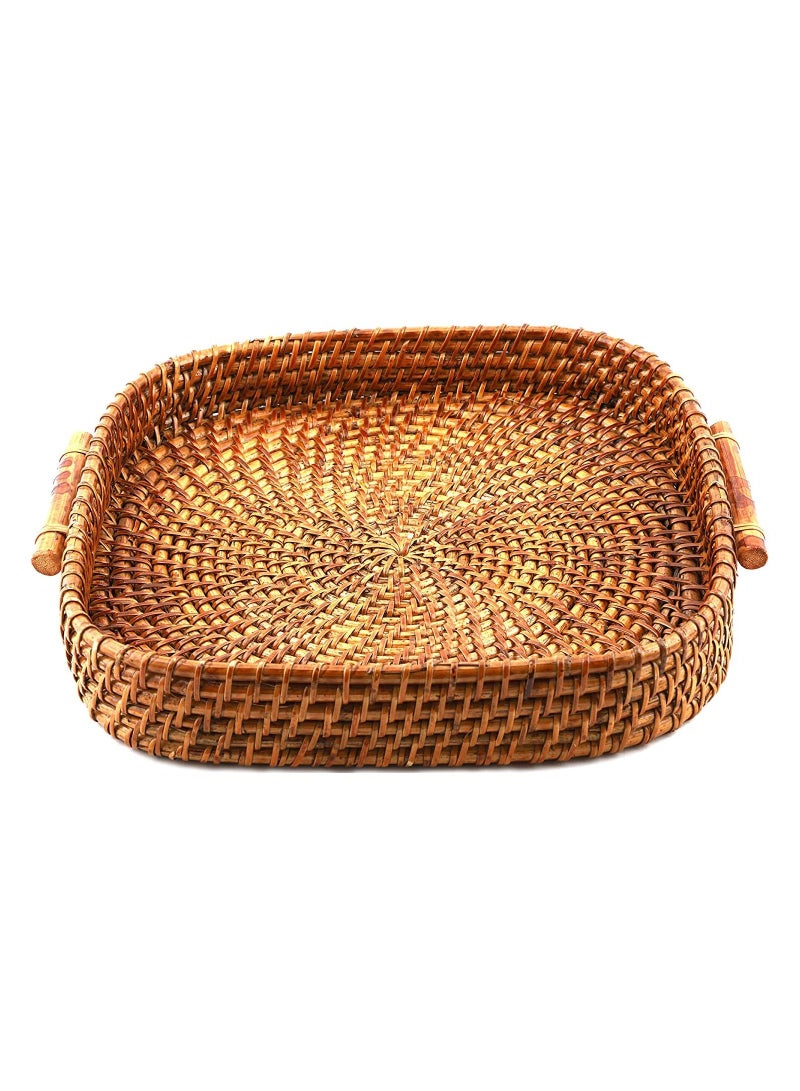 أكواي صينية تقديم خشبية من Wicker مع مقابض 10x10X2.5 سم - Image 4
