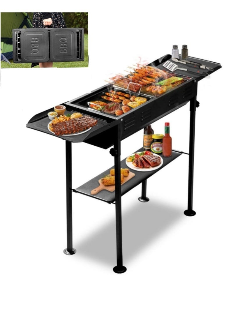 XICEN Portable Charcoal Grills for Outdoor BBQ, Large Barbecue Smoker with Adjustable Height, Foldable Kabob Cooking Grill for Garden Backyard Party Camping Picnic, Black - Image 1