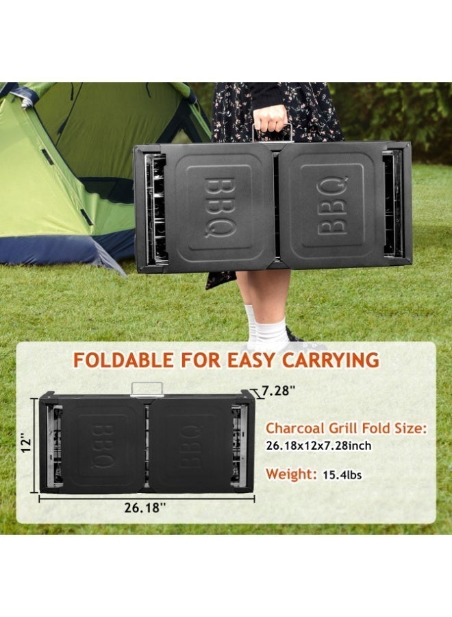 XICEN Portable Charcoal Grills for Outdoor BBQ, Large Barbecue Smoker with Adjustable Height, Foldable Kabob Cooking Grill for Garden Backyard Party Camping Picnic, Black - Image 5