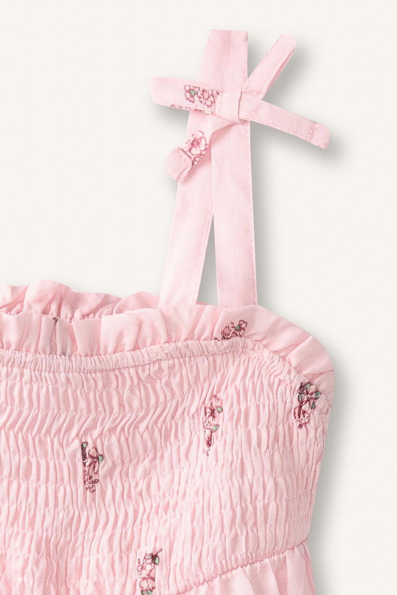 DeFacto Pink BabyGirl Floral Strappy Woven Pink Dress Casual - Image 2