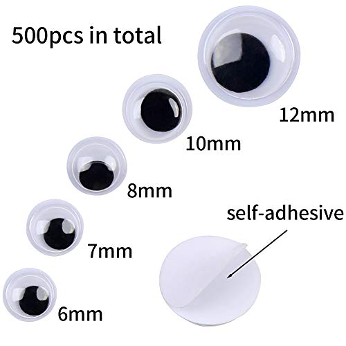 DECORA 500 Pieces 6mm -12mm Black Wiggle Googly Eyes with Self-Adhesive for Crafts Decorations - Image 2