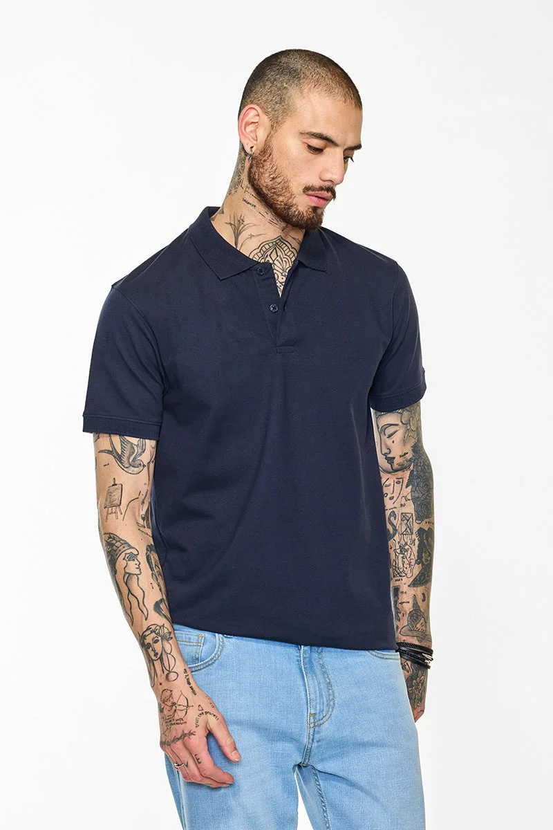 SNITCH Core Lab Navy Solid Polo T-Shirt