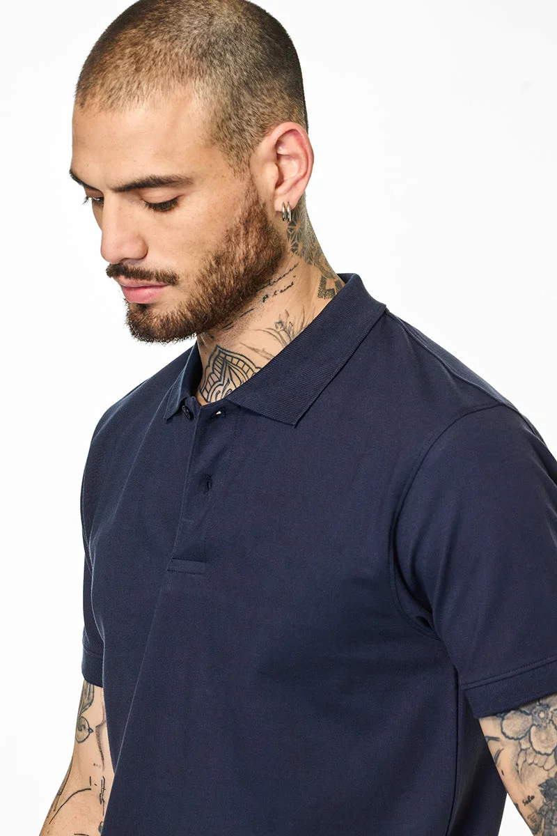 SNITCH تيشيرت بولو سادة كحلي من كور لاب