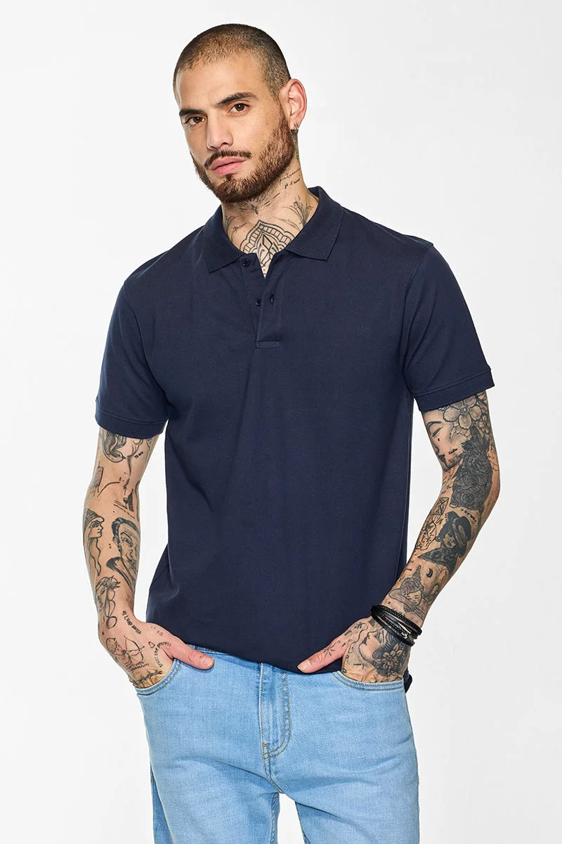 SNITCH تيشيرت بولو سادة كحلي من كور لاب