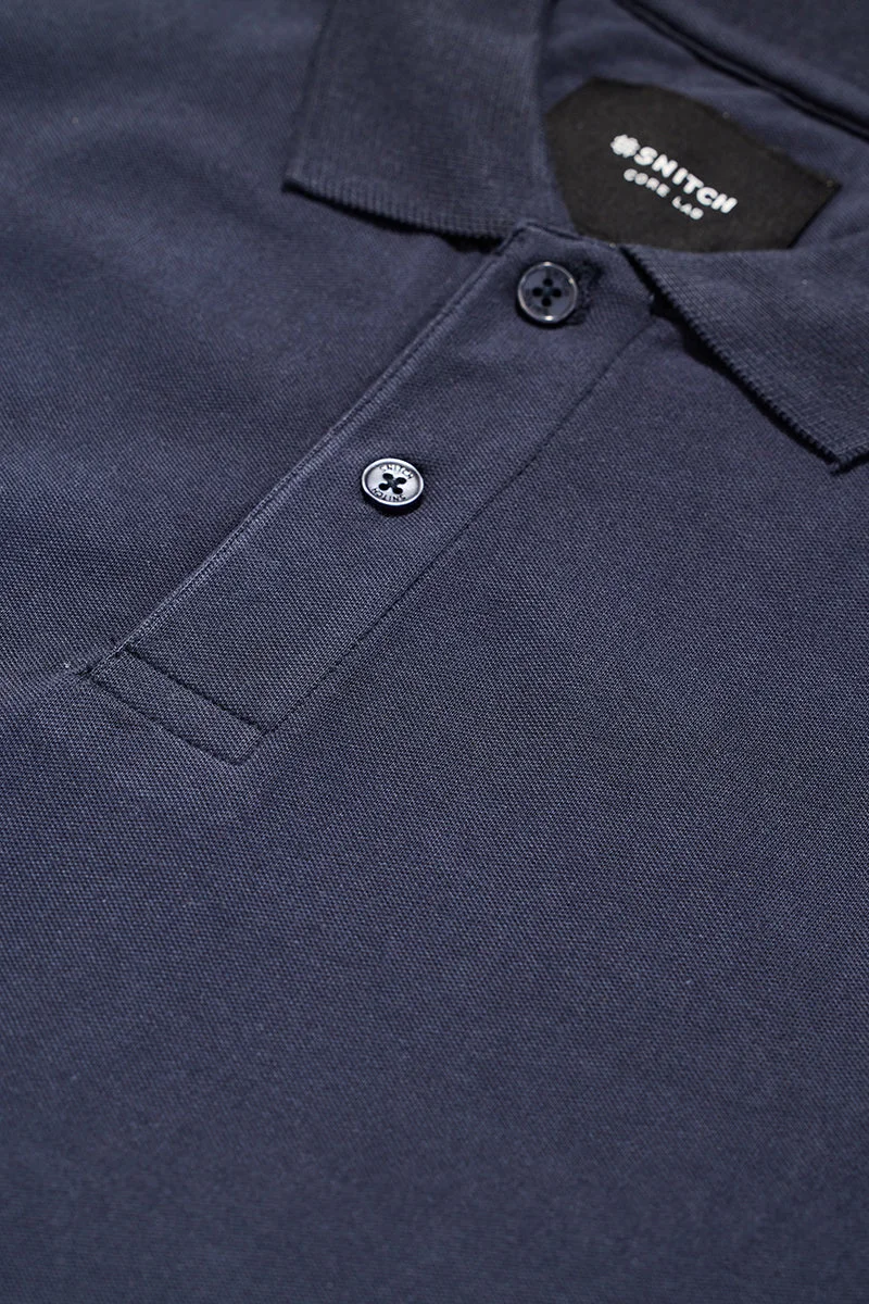 SNITCH تيشيرت بولو سادة كحلي من كور لاب