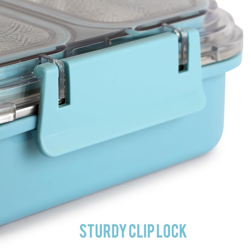 Cello CELLO Tri Lunch Insulated Lunch Box | Inner Stainless Steel Compartment | Silicon Seal in The Lid with with 4 Sided Click Locks | Ideal for College,Office, Outdoor Activities | Light Blue | Set of 1  - Image 4
