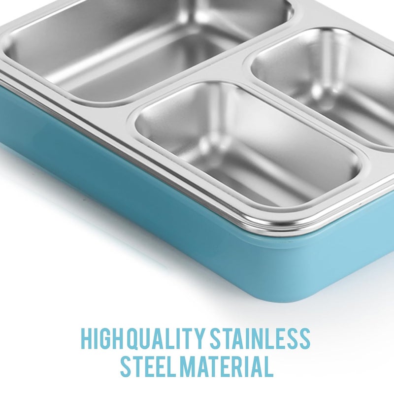 Cello CELLO Tri Lunch Insulated Lunch Box | Inner Stainless Steel Compartment | Silicon Seal in The Lid with with 4 Sided Click Locks | Ideal for College,Office, Outdoor Activities | Light Blue | Set of 1  - Image 5