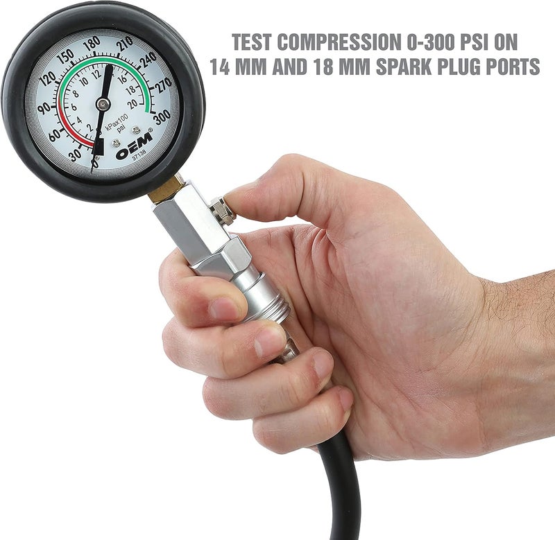 OEMTOOLS 37138 Compression Tester Gauge Set, Compression Tester Automotive, Engine Compression Tester with Flexible Hose, 14mm and 18mm Adapters - Image 4