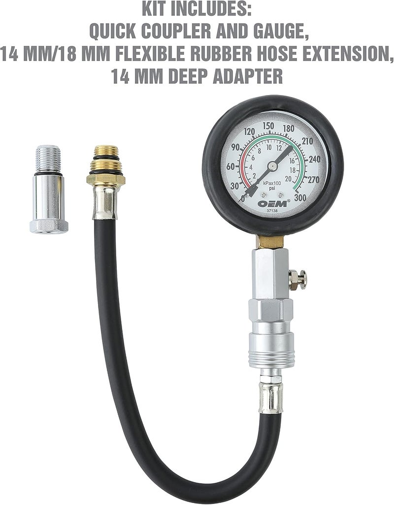 OEMTOOLS 37138 Compression Tester Gauge Set, Compression Tester Automotive, Engine Compression Tester with Flexible Hose, 14mm and 18mm Adapters - Image 5