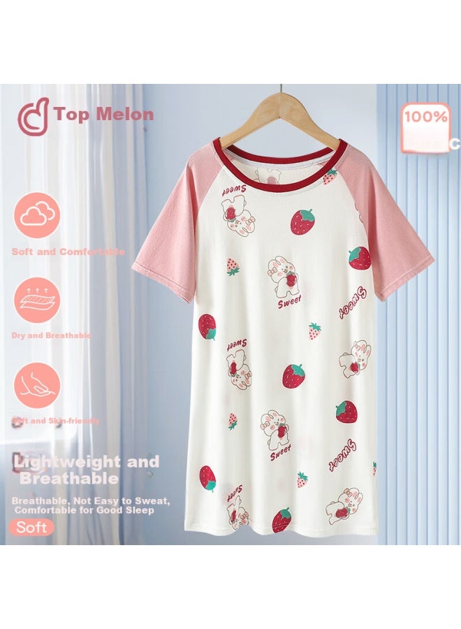 Top Melon Melon Girls' Nightgown New Summer Children's Princess Pajamas Short Sleeve Big Kids Home Wear - Image 1