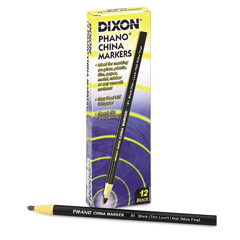 Dixon China Marker, Black, Thin Lead, Dozen - Image 3