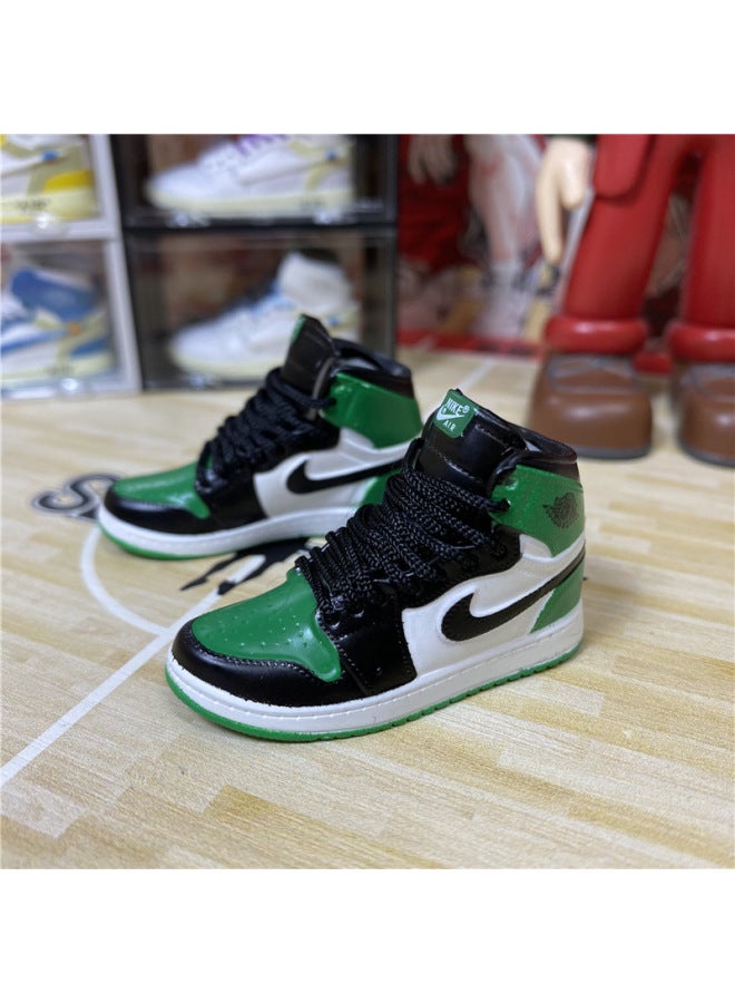 1/6 Mini Sneakers Model Aj1 Creative Cute Basketball Shoes Keychain Car Bag Jewelry Aj Keychain-Color:1 Black Green Toe (a Pair Of Nude Shoes) - Image 1