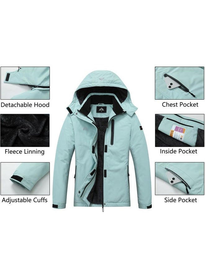 MOERDENG Women's Snow Ski Jacket Warm Winter Coat Waterproof Snowboarding Jacket with Zippered Pockets, Light Green, S - Image 4