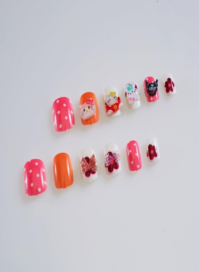 CherryBox Beautiful and Cute 3D Cartoon Nails Set of 12 pieces for Kids and Adults Cartoon Kawaii Resin Art Cartoon Design (Multicolour, 5) - Image 3
