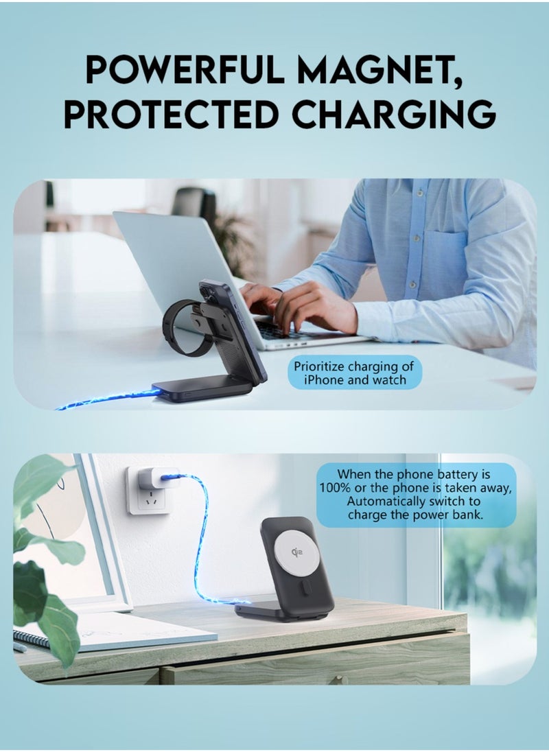 glassology - 10000 mAh 3-in-1 MagSafe Qi2 Certified Power bank Triad Deck 15W Wireless Charging with Foldable Design, Strong Magnetic Attraction, Compatible with all Apple Products - Image 1