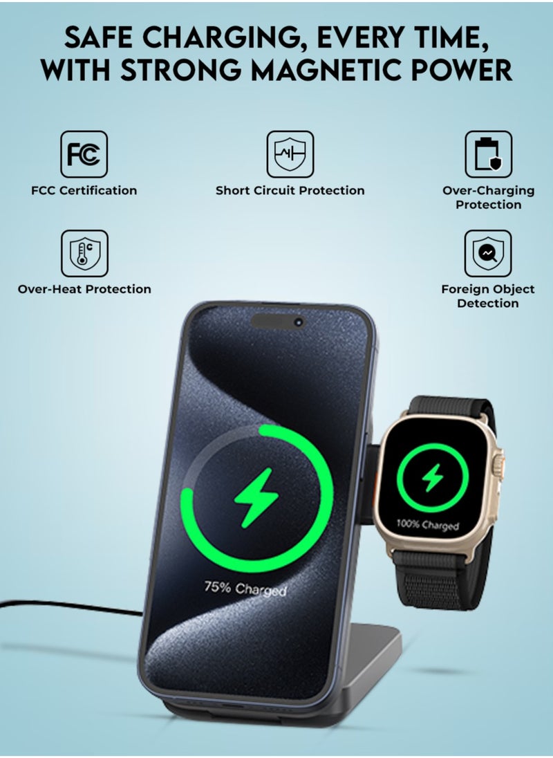 glassology - 10000 mAh 3-in-1 MagSafe Qi2 Certified Power bank Triad Deck 15W Wireless Charging with Foldable Design, Strong Magnetic Attraction, Compatible with all Apple Products - Image 1