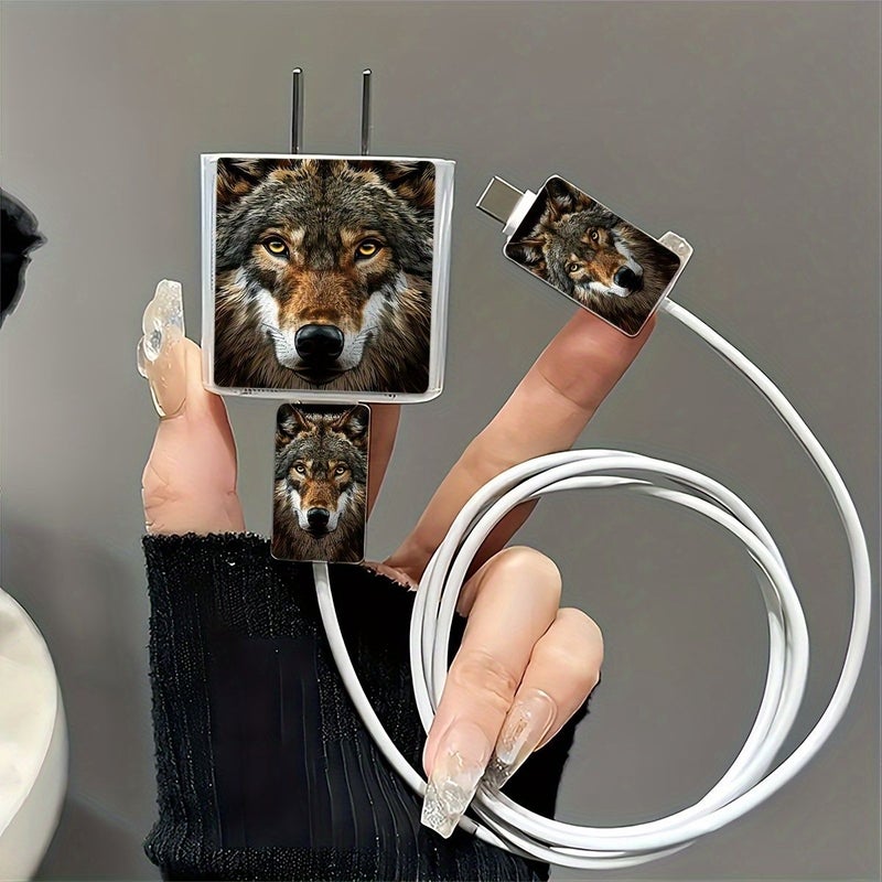 Set Of 3 Wolf 001 Transparent Charger Protective Case For Iphone 18W 20W Charger Protection Set Cable Protection Sleeve Charging Cable End Protection Sleeve - Image 1