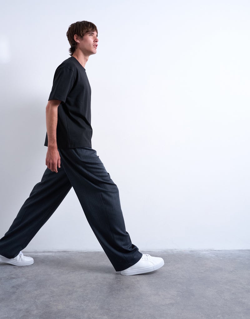 Topman  wide leg pleated stripe trouser in grey - Image 3