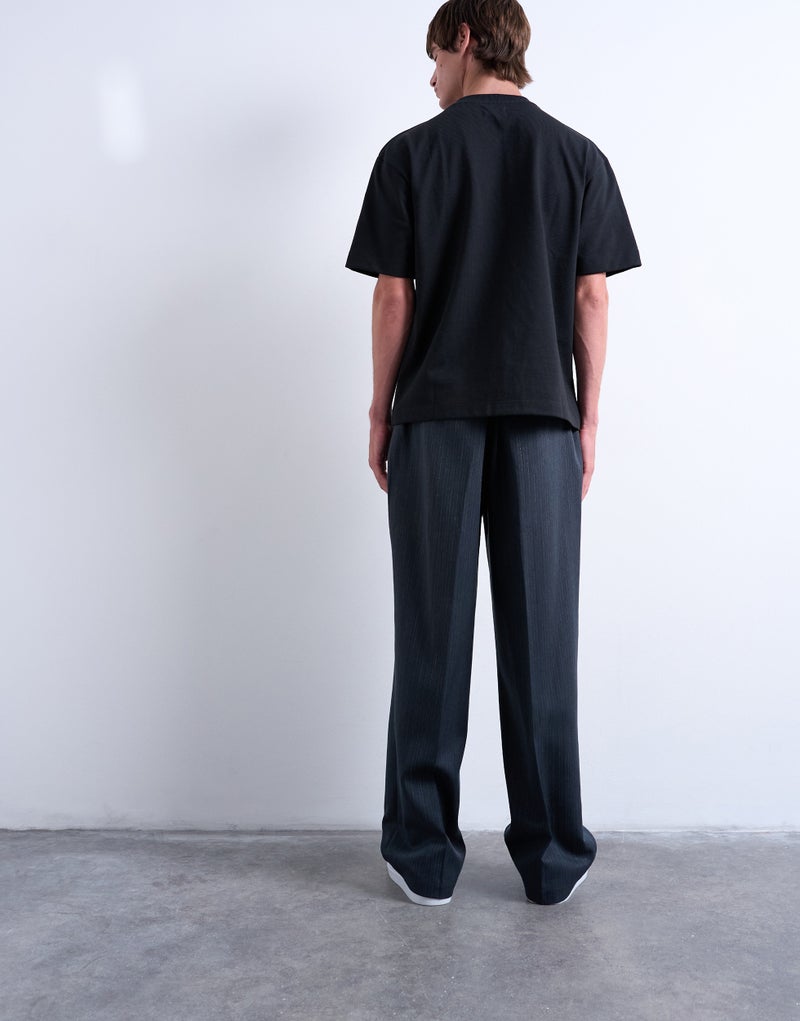 Topman  wide leg pleated stripe trouser in grey - Image 2