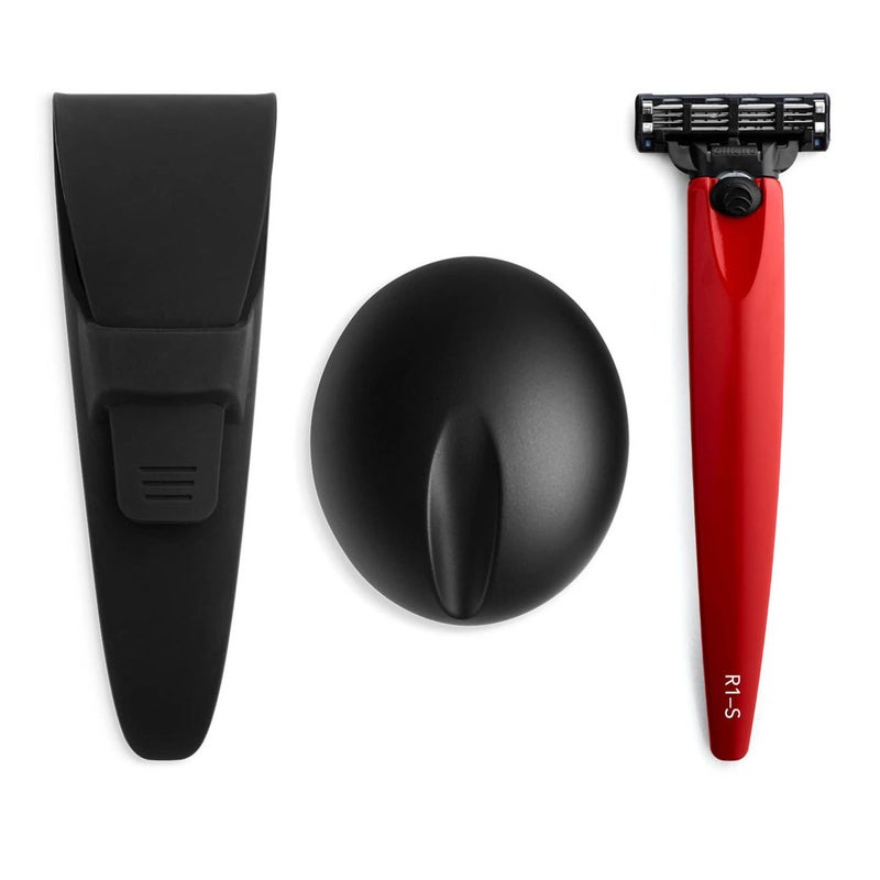 Bolin Webb Handle in Monza Red with Razor Stand and Waterproof Travel Case Fitted with Gillette Mach3 Blade Cartridge Technology Award Winning Razors for Men  Made in England Red