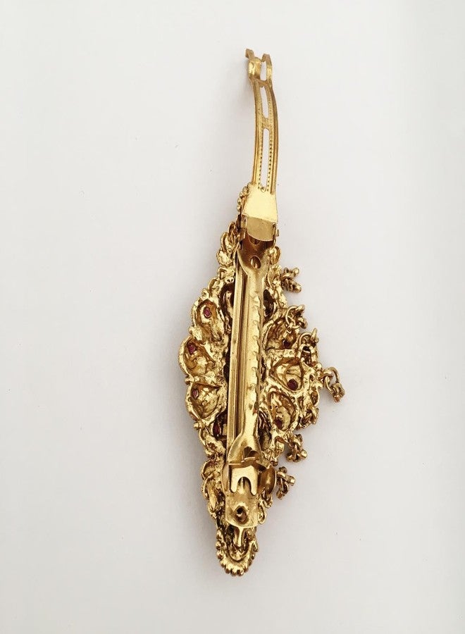 hair clips for women and girls antique gold color finish traditional center clips with colorful stones (pack of 1) latest back clips hair pins - Image 5