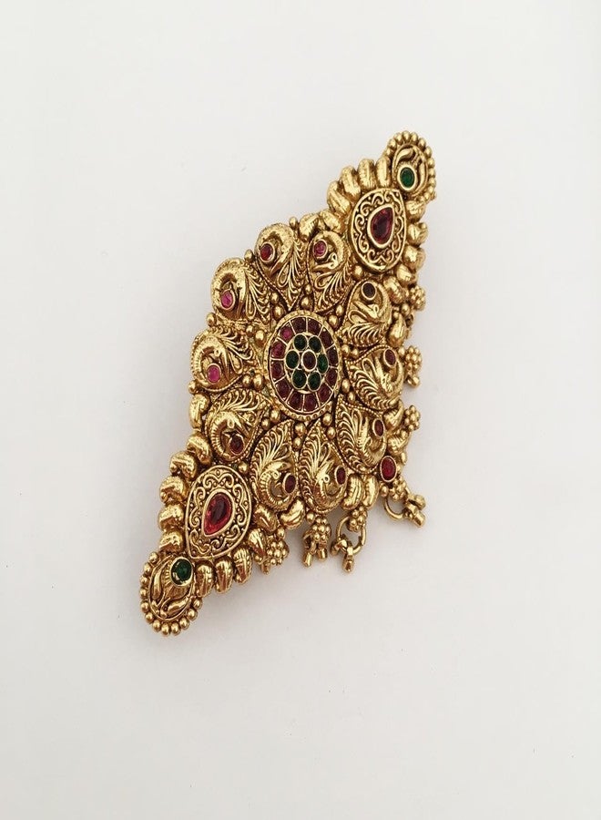 hair clips for women and girls antique gold color finish traditional center clips with colorful stones (pack of 1) latest back clips hair pins - Image 4
