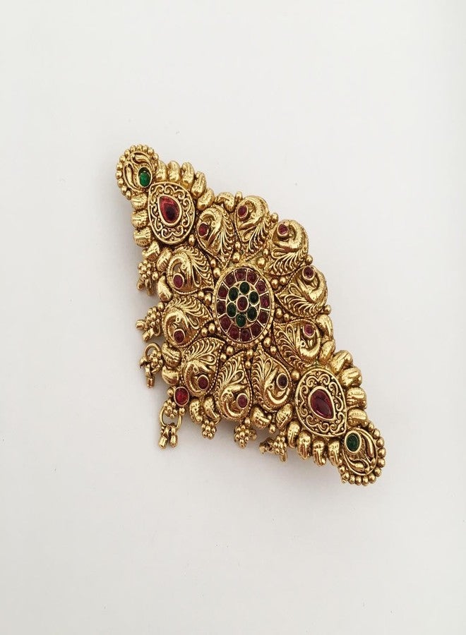 hair clips for women and girls antique gold color finish traditional center clips with colorful stones (pack of 1) latest back clips hair pins - Image 2