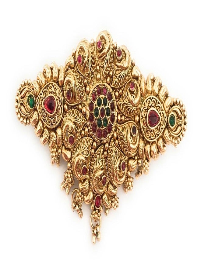 hair clips for women and girls antique gold color finish traditional center clips with colorful stones (pack of 1) latest back clips hair pins - Image 1