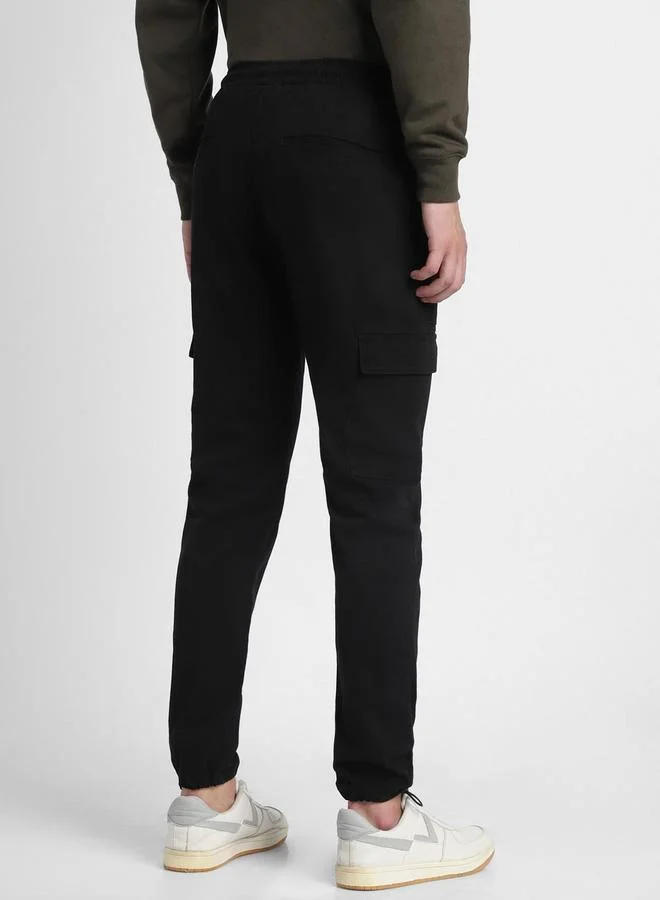 دينيس لينغو بنطلون كارجو رجالي قطن لايكرا أسود بقصة ضيقة، خصر متوسط، طول كامل، كاجوال