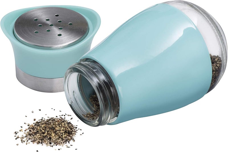 MITBAK Salt and Pepper Shakers (2-Pc. Set) Elegant w/Clear Glass Bottom | Compact Cooking, Kitchen and Dining Room Use | Classic, Refillable Design (Blue) - Image 2