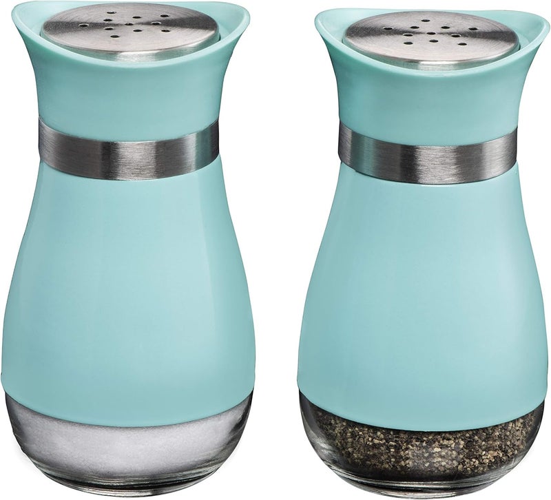 MITBAK Salt and Pepper Shakers (2-Pc. Set) Elegant w/Clear Glass Bottom | Compact Cooking, Kitchen and Dining Room Use | Classic, Refillable Design (Blue) - Image 1
