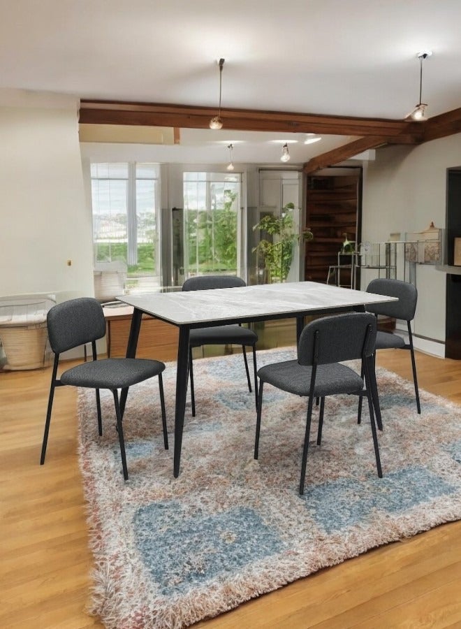 KARNAK Modern Design Marble 1+4 dining table With Steel Legs And 4 chairs Set And 1 Table With Marble Top Dark Grey - Image 1