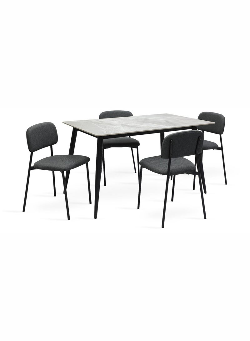 KARNAK Modern Design Marble 1+4 dining table With Steel Legs And 4 chairs Set And 1 Table With Marble Top Dark Grey - Image 2
